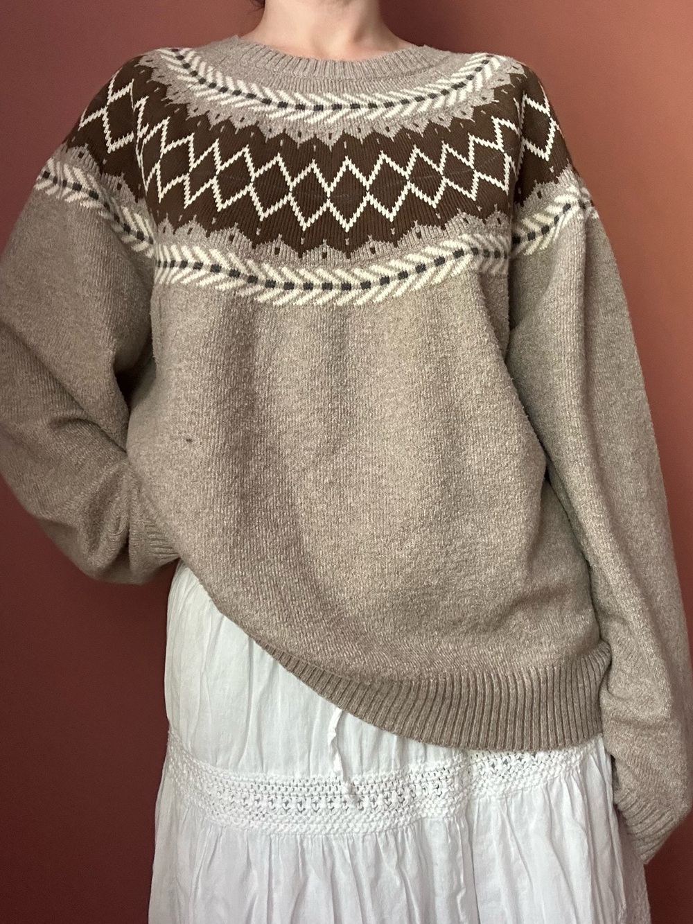 Weatherproof Vintage brown sweater with classic Nordic pattern
